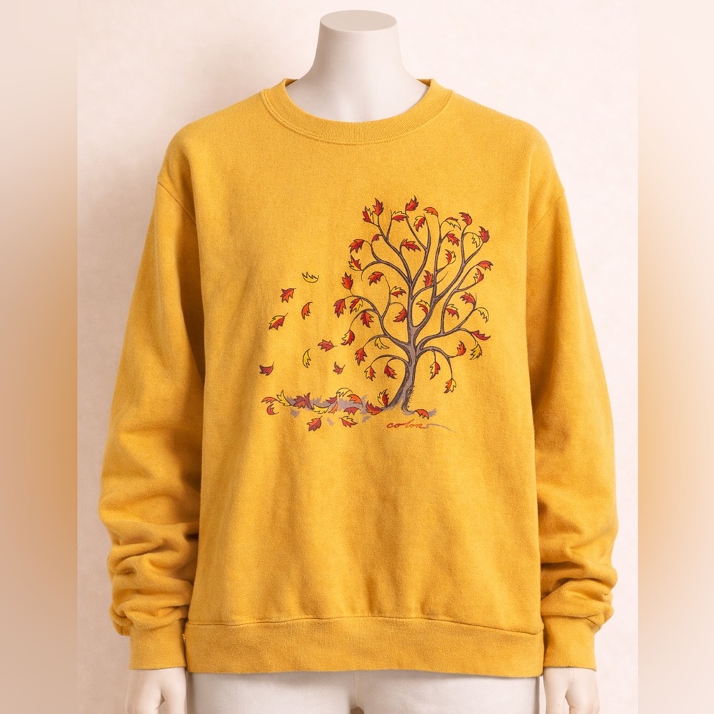 Vintage Fall Tree Graphic Sweatshirt Mustard Yellow Medium‎ Delta